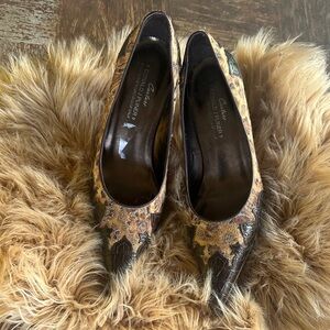 Donald J. Pliner Couture Brown and Gold Patterned Heels Made in Italy 🇮🇹